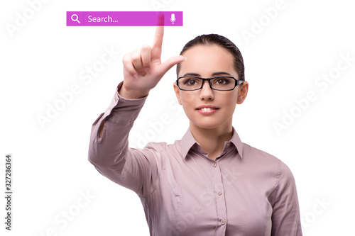 Search concept with businessman pressing button