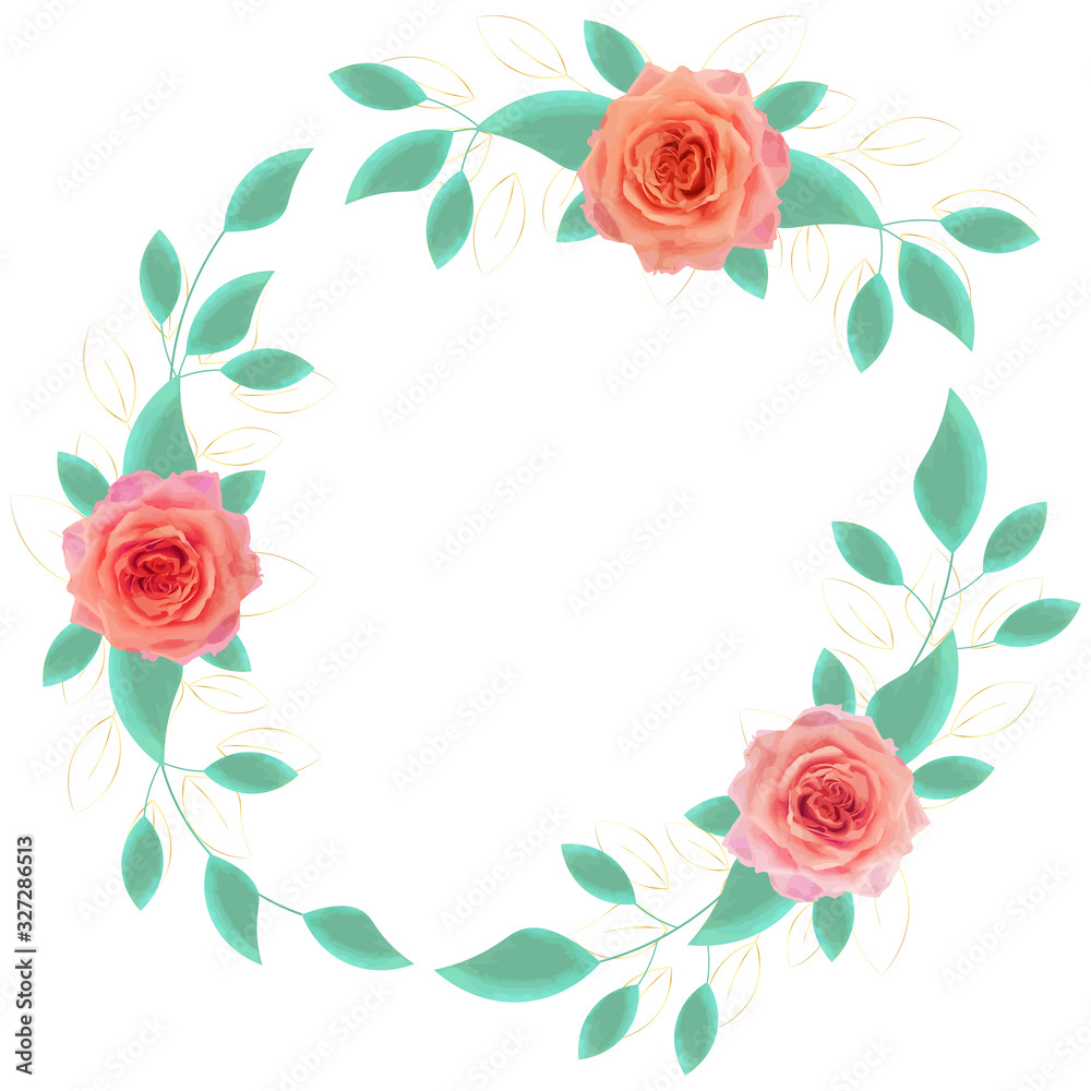circle frame with various elegant watercolour flowers. Vector image