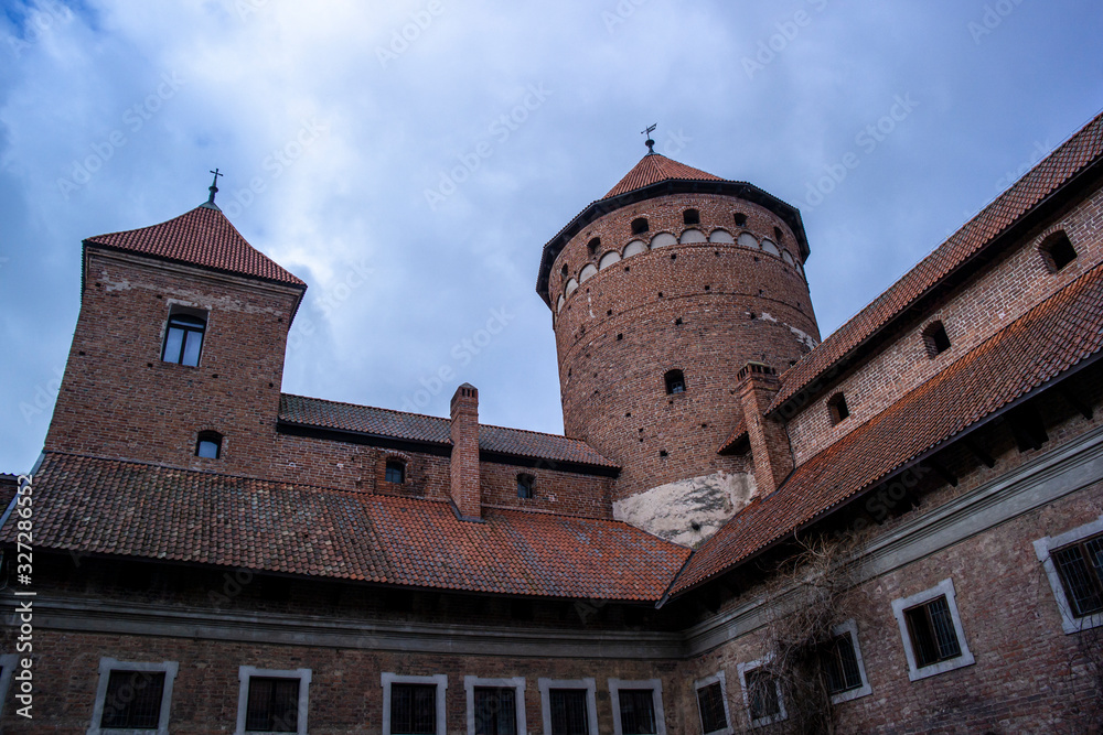 Old crusader castle made of red bricks.
