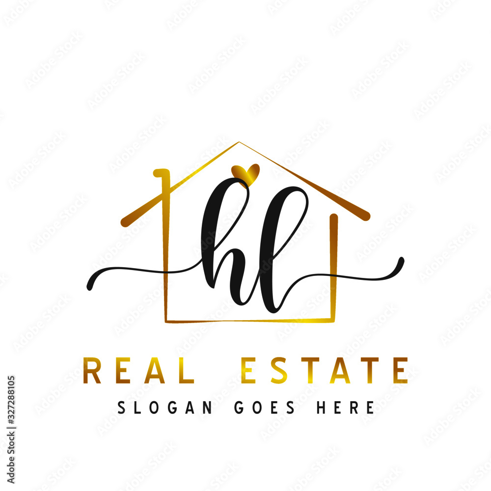 Initial handwriting HL with Real estate logo concept, real estate logo ...