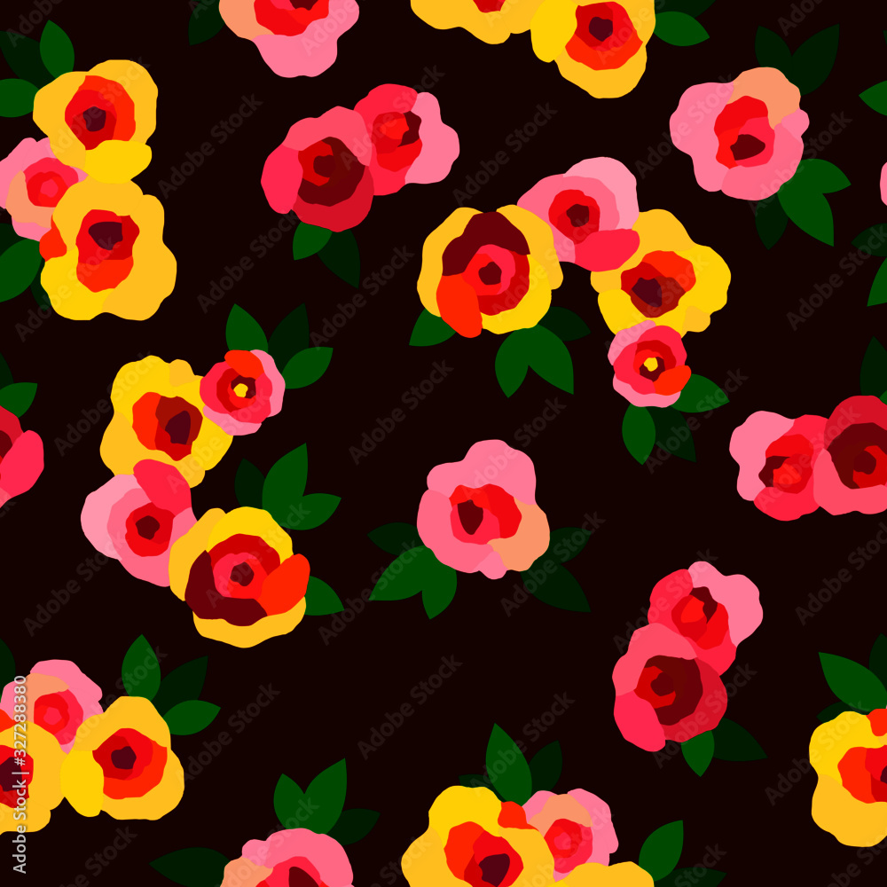 seamless pattern with stylized roses in bright colors, wallpaper ornament, wrapping paper, romantic background seamless pattern with stylized roses in bright colors, wallpaper ornament, wrapping paper, romantic background