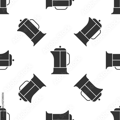 Grey French press icon isolated seamless pattern on white background. Vector Illustration