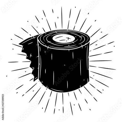 Toilet paper roll. Hand drawn vector illustration with toilet paper roll and divergent rays. Used for poster, banner, web, t-shirt print, bag print, badges, flyer, logo design and more.