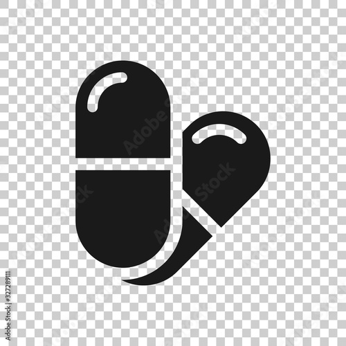 Pill capsule icon in flat style. Drugs vector illustration on white isolated background. Pharmacy business concept.