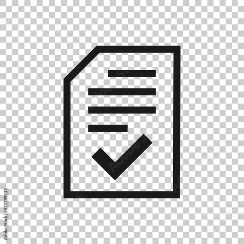 Approved document icon in flat style. Authorize vector illustration on white isolated background. Agreement check mark business concept.