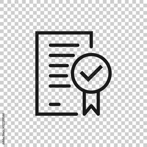 Approved document icon in flat style. Authorize vector illustration on white isolated background. Agreement check mark business concept.