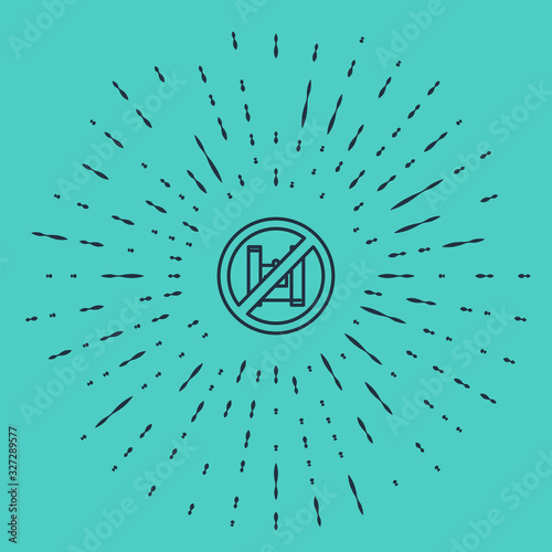 Black line Say no to plastic bags poster icon isolated on green background. Disposable cellophane and polythene package prohibition sign. Abstract circle random dots. Vector Illustration