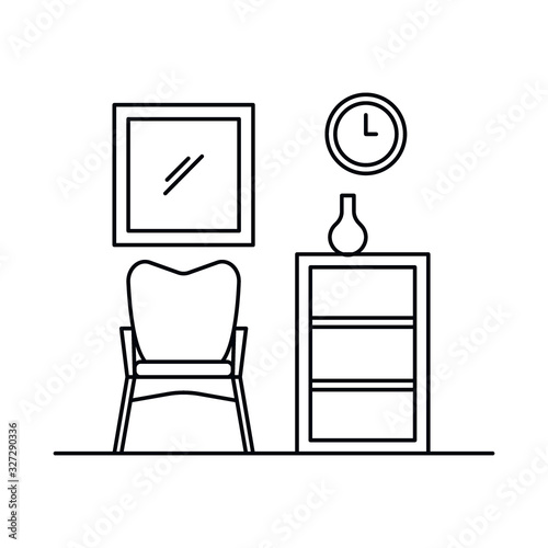 Interior with armchair in outline style