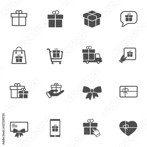 Gift box solid vector icons. Gift box icon set isolated on white background. Gift box monochrome vector illustrations for web, mobile app, ui design and print. Holiday shopping concept
