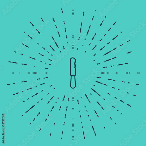 Black line Disposable plastic knife icon isolated on green background. Abstract circle random dots. Vector Illustration