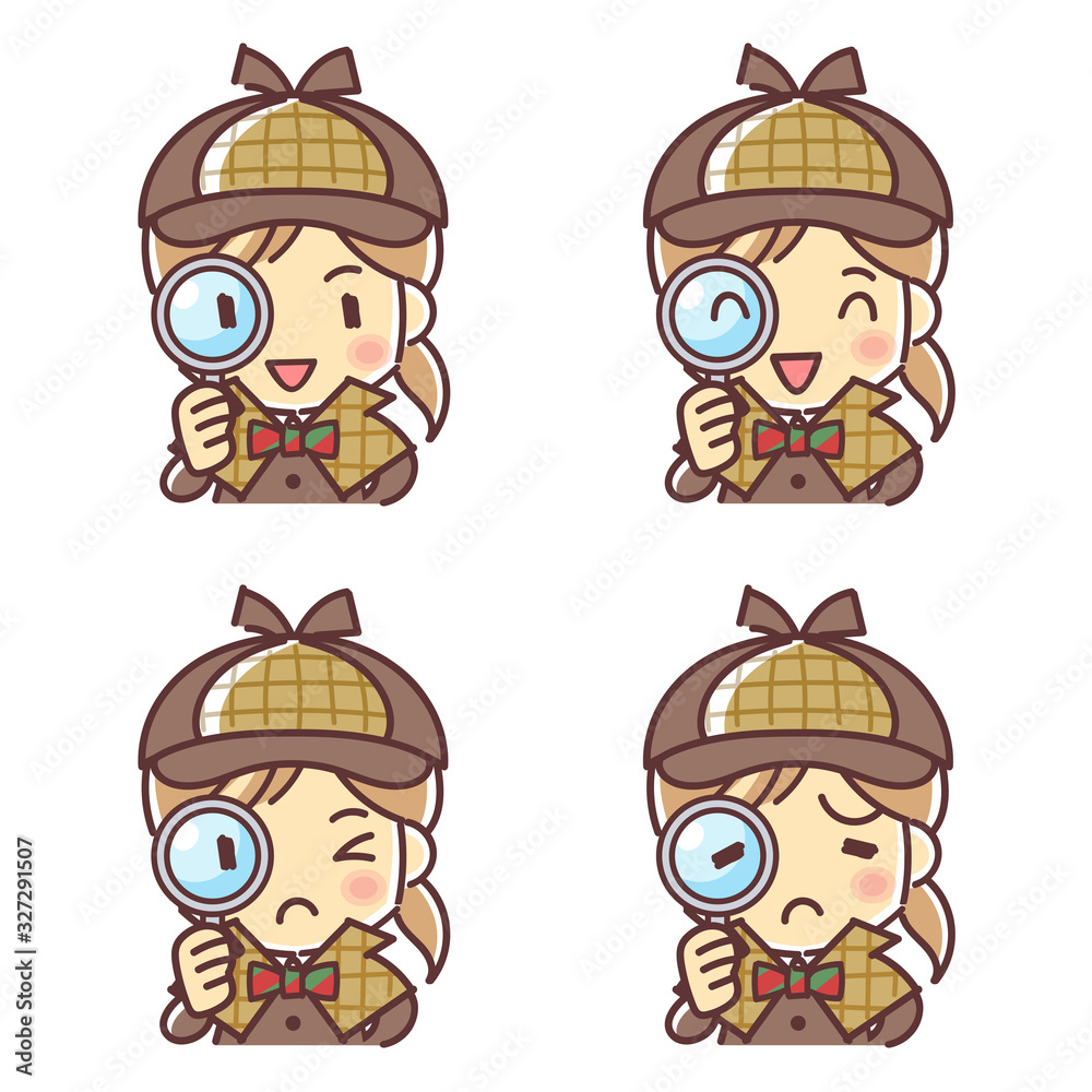 虫眼鏡を持つ探偵の女の子 のデフォルメイラスト 喜怒哀楽 Stock Vector Adobe Stock