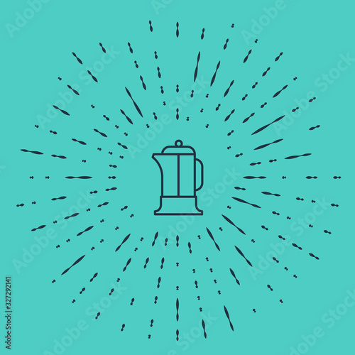 Black line French press icon isolated on green background. Abstract circle random dots. Vector Illustration