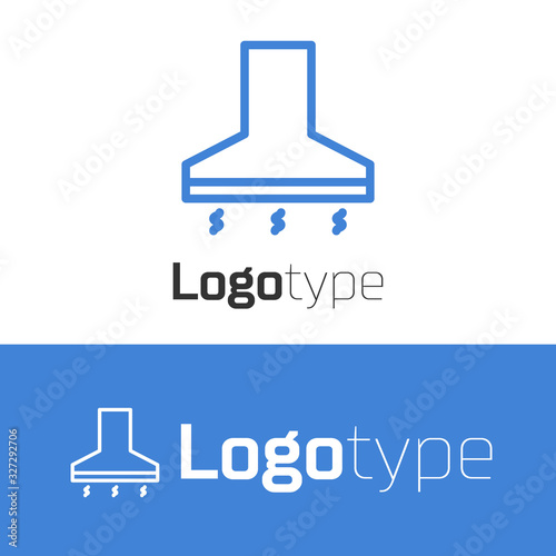 Blue line Kitchen extractor fan icon isolated on white background. Cooker hood. Kitchen exhaust. Household appliance. Logo design template element. Vector Illustration