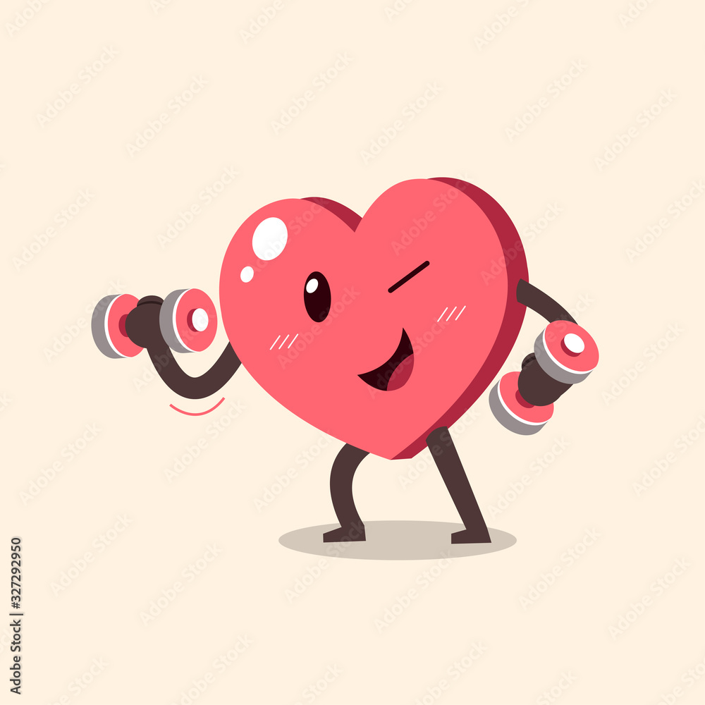 Vector cartoon heart character doing weight training for design. Stock  Vector | Adobe Stock