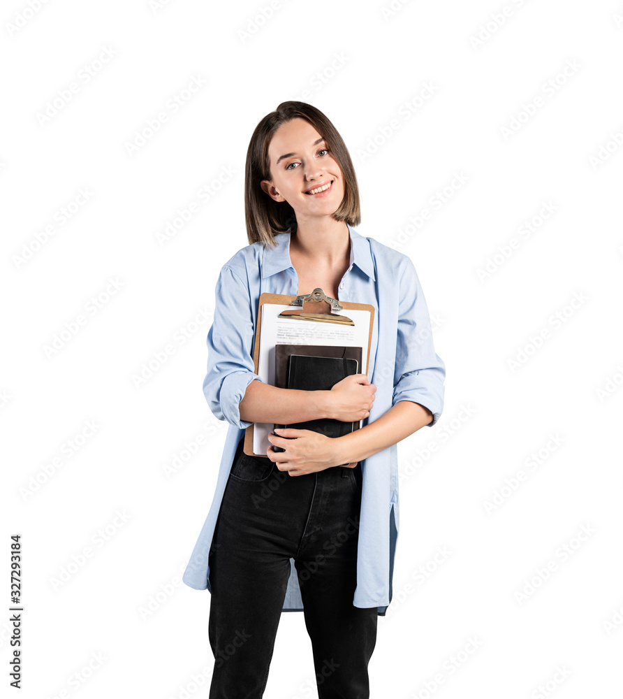 Smiling teen girl student with books, isolated Smiling teen girl student with books, isolated