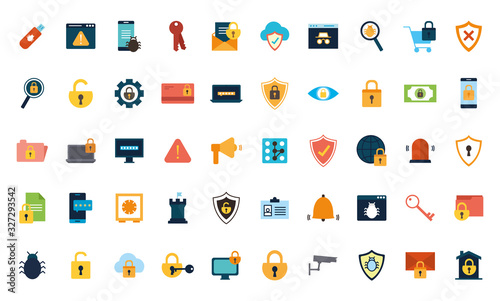 Isolated security flat style icon set vector design