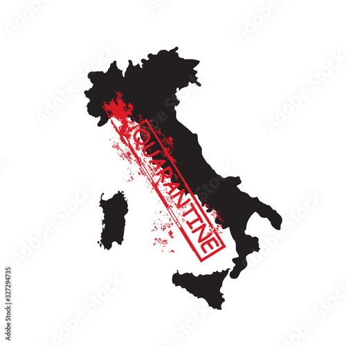 Quarantine stamp with square splashes of blood. The concept of quarantine in Italy virus comes.
