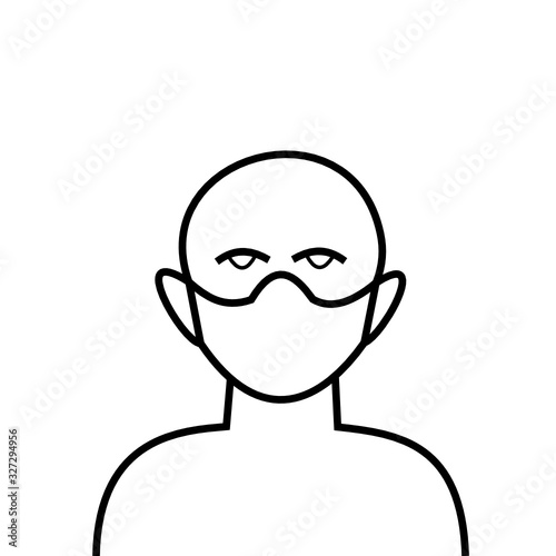 Man is wearing protective mask on his face icon vector in trendy flat style isolated on white background , Protecting the health from the harmful effects of dust fumes with germs with Covid-19 