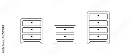 Chest of drawers vector icon set. Bedside, commode logo collection. Nightstand, Drawer chest line outline flat design