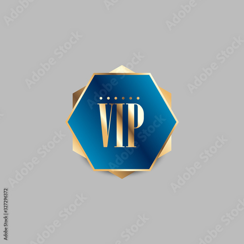 Blue and Gold badge illustration , VIP luxury label , premium quality vector. EPS 10
