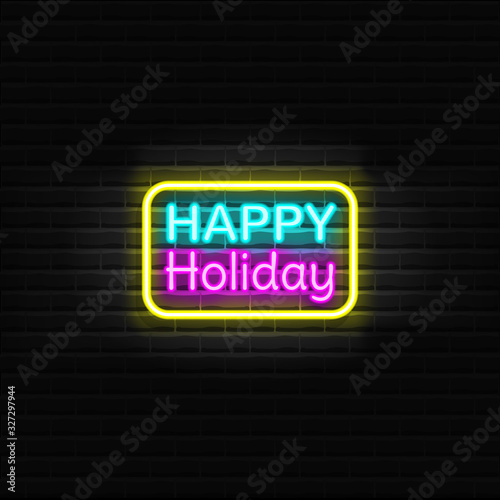 Holiday Vector. Happy holidays neon text vector. Happy holidays neon sign. Night neon signboard, modern trend design, light banner, light art, night bright advertising.