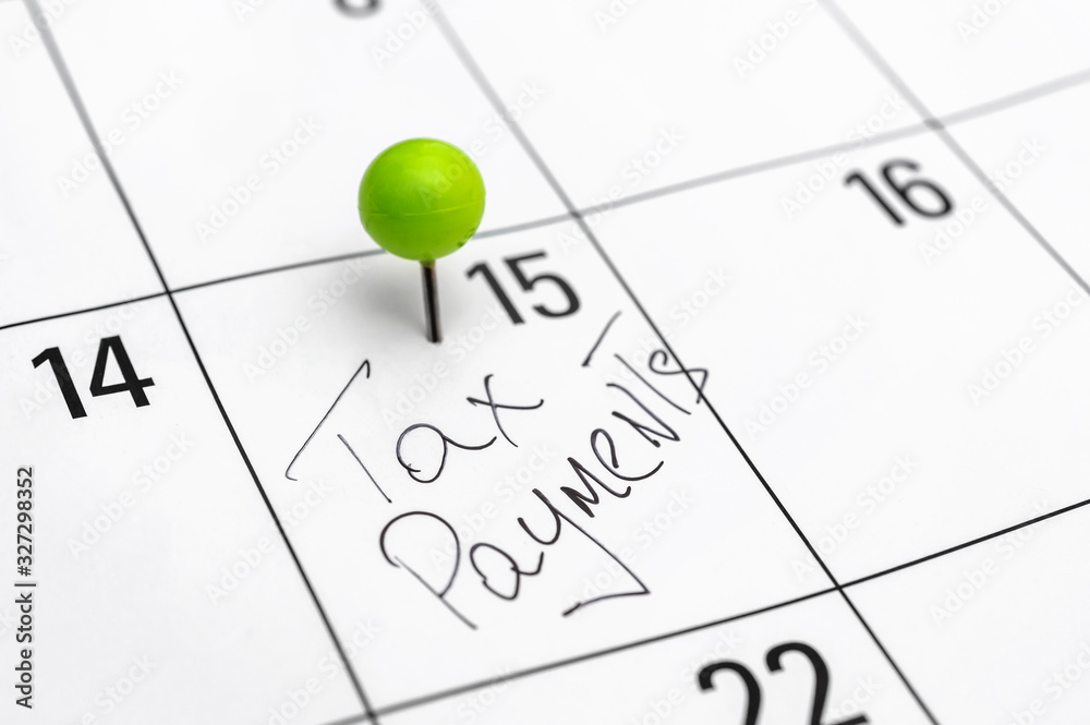 Deadline of tax payments. Pinned pin in calendar on day of 15th april. Deadline of tax payments. Pinned pin in calendar on day of 15th april.