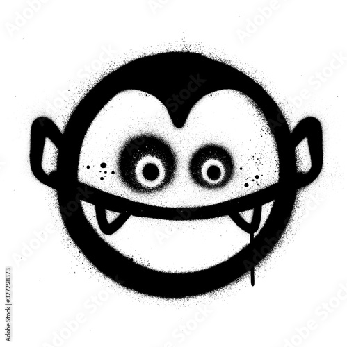 graffiti crazy vampire icon sprayed in black over white
