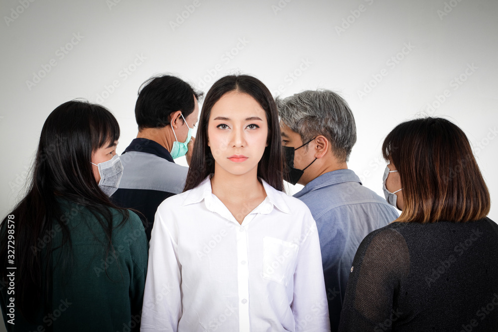 Asian women are scared of the people around them wearing antiviral masks. Covid-19 or coronavirus. The concept of disease prevention and treatment of patients.