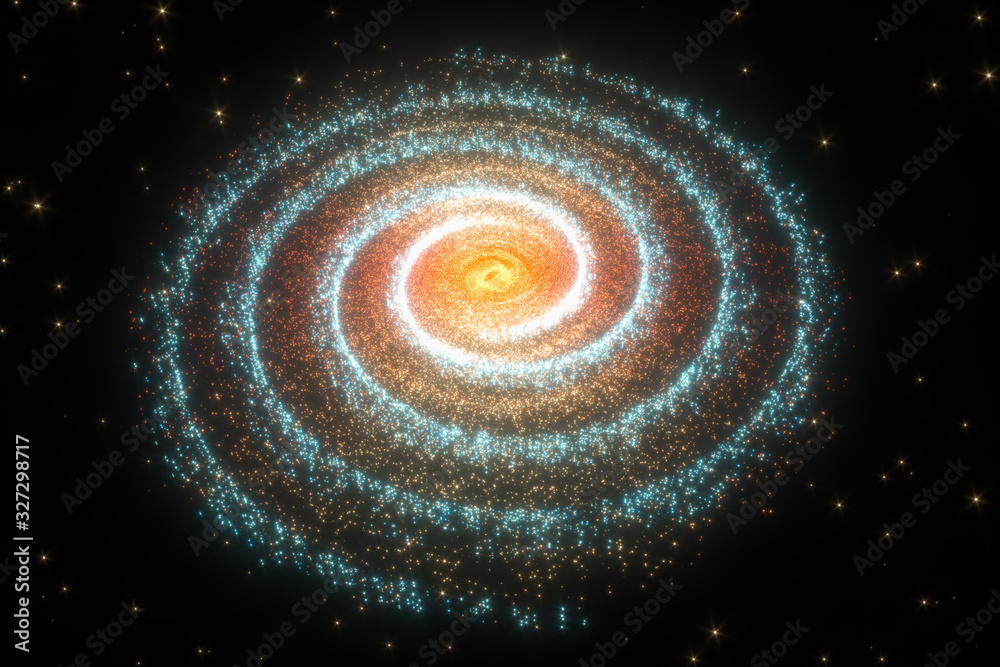 Glowing particles and milky way galaxy,explosive sparks,3d rendering. Glowing particles and milky way galaxy,explosive sparks,3d rendering.