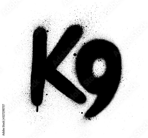 graffiti K9 abbreviation sprayed in black over white