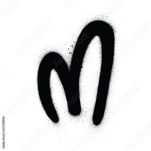 graffiti round M font sprayed in black over white