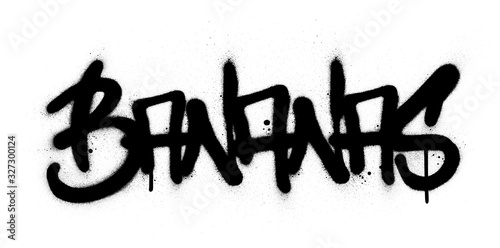 graffiti bananas word sprayed in black over white