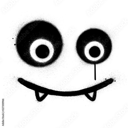 graffiti square icon with sharp teeth sprayed in black over white