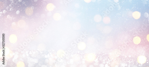 Blurred background with bokeh. Christmas and Happy New Year greeting card.