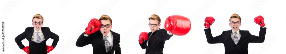 Young businessman boxer isolated on white Young businessman boxer isolated on white