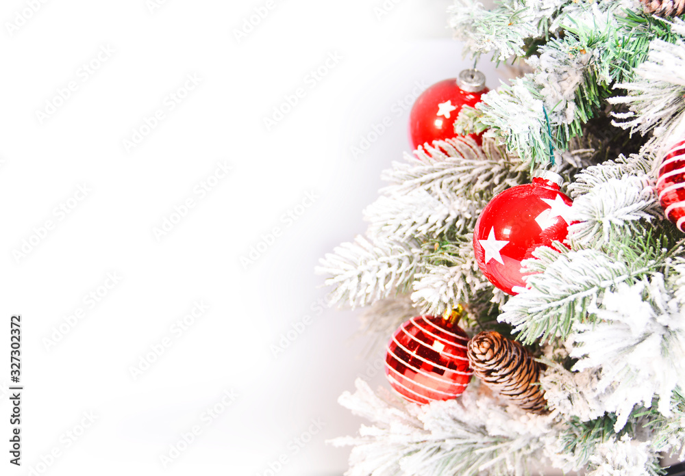 Christmas and New Year Holiday background. Red orm¡naments