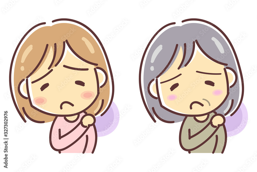 肩こりに悩む女性(若い女性・シニア女性) 肩こりに悩む女性(若い女性・シニア女性)