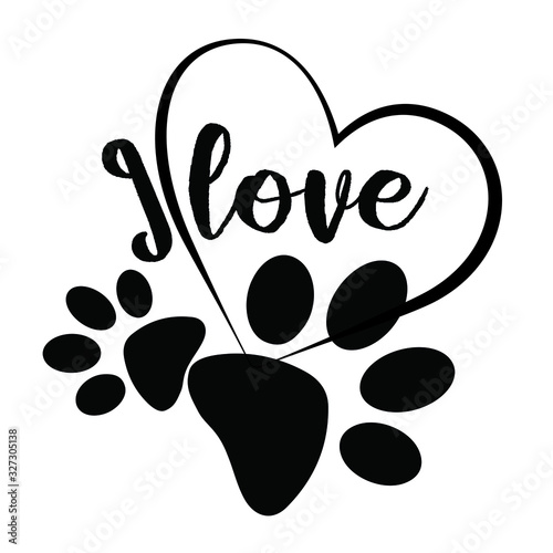 I love, heart, paw, art, vector illustration