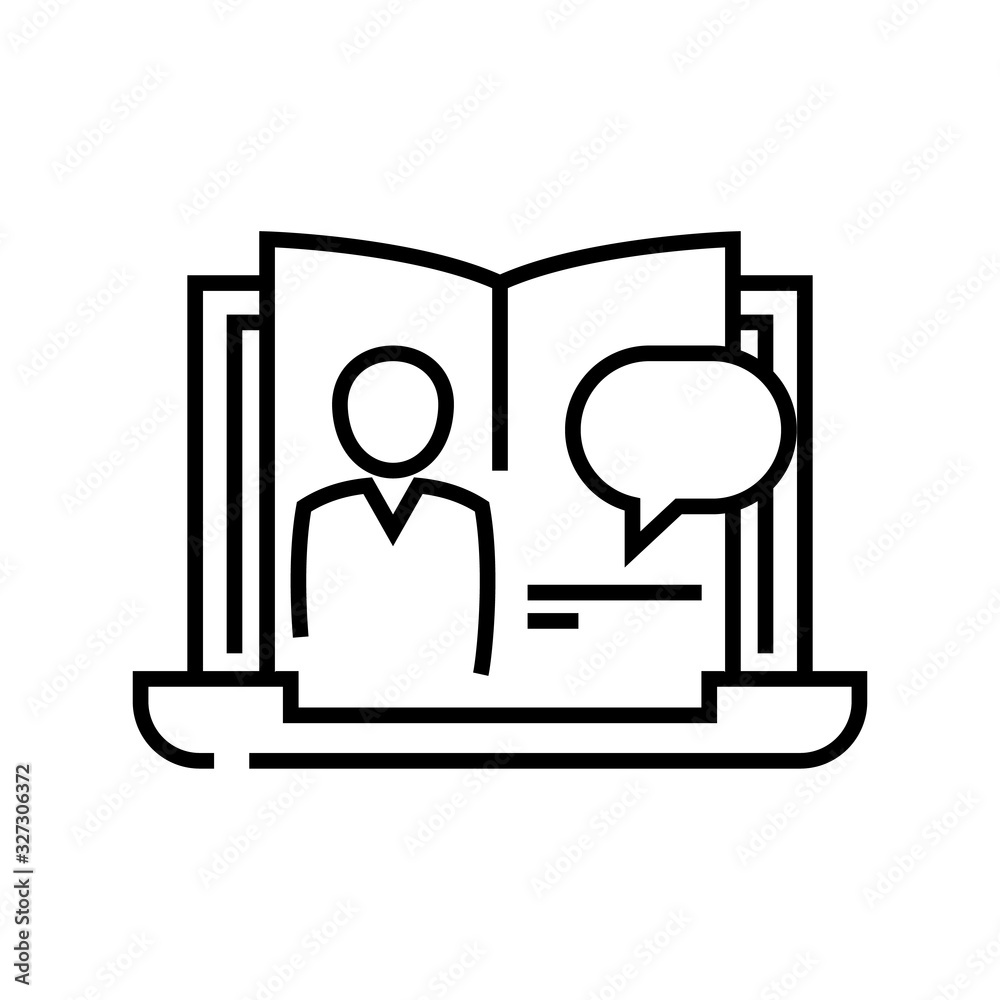 Online book line icon, concept sign, outline vector illustration, linear symbol. Online book line icon, concept sign, outline vector illustration, linear symbol.