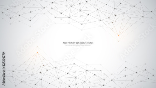 Abstract geometric background with connecting dots and lines. Global network connection, digital technology and communication concept.
