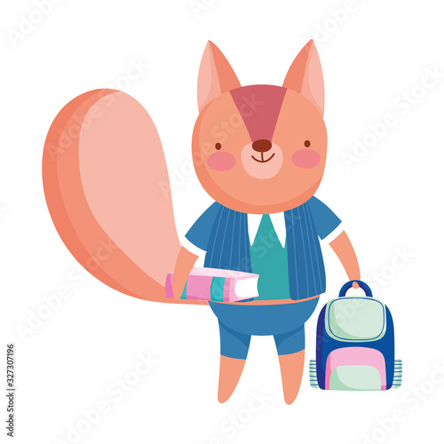 back to school squirrel with clothes books and bag cartoon