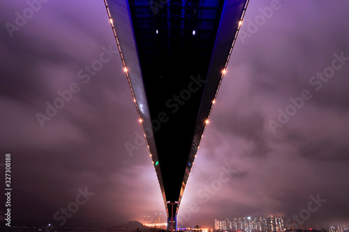 Bottom view of The Tsing Ma Bridge at HongKong