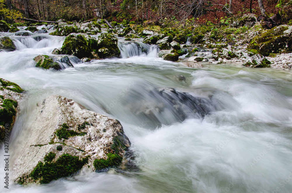 Beautiful white wild river, Sava with stones Slovenia