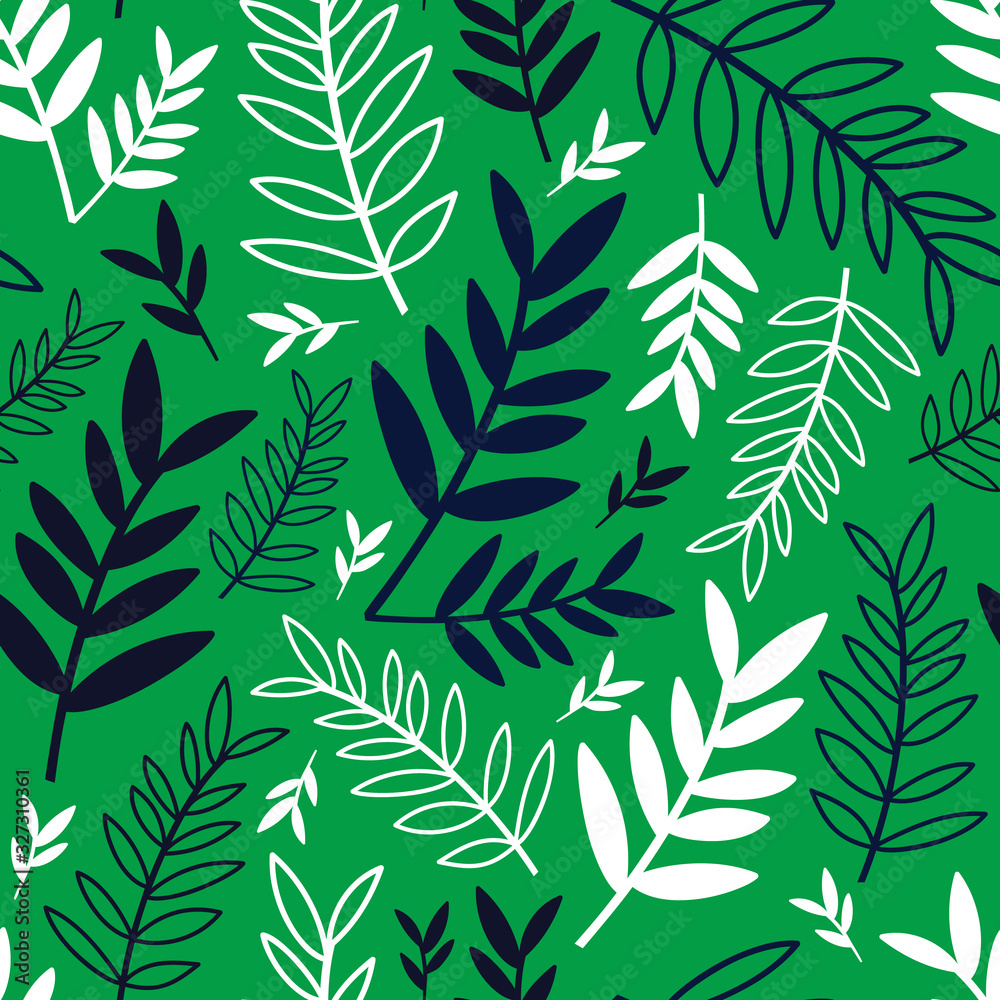 Seamless pattern with abstract leaves and branches. Vector illustration. 