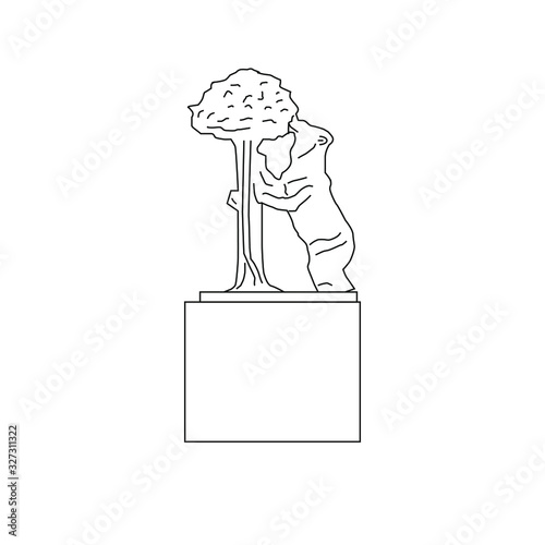 Madrid city bear and madrono statue on white background