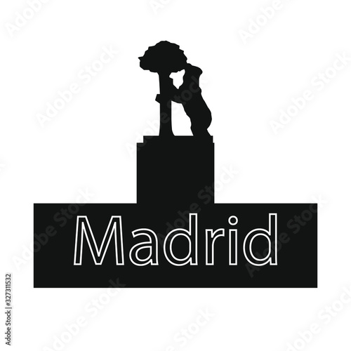 Madrid city bear and madrono statue on white background