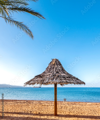 Morning and relaxing atmosphere at the central public beach of the Red Sea 