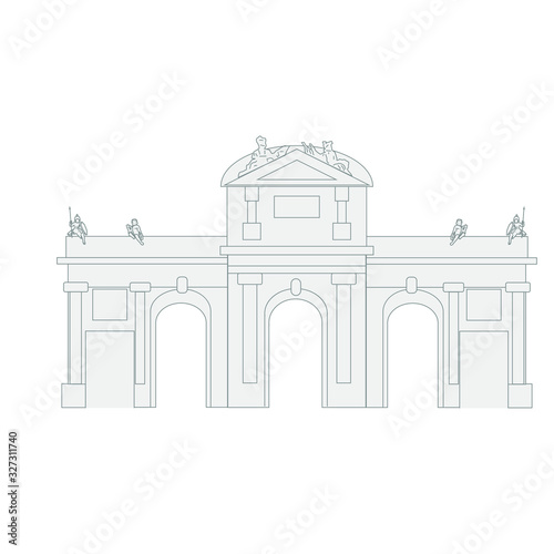 building of alcala door of madrid city on white background