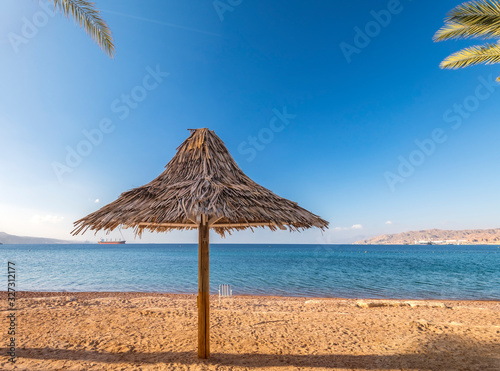 Morning and relaxing atmosphere at the central public beach of the Red Sea 