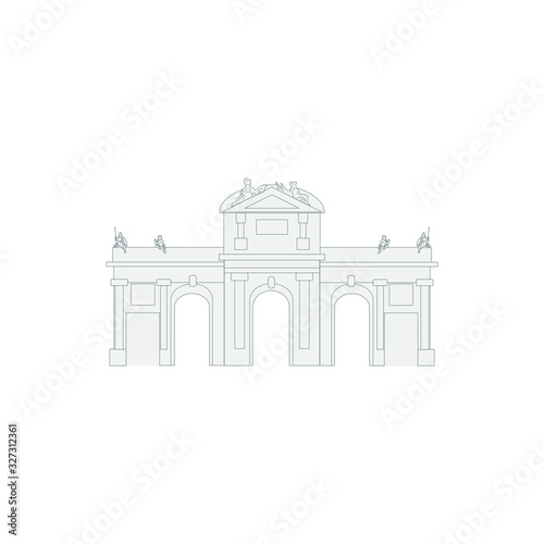 building of alcala door of madrid city on white background